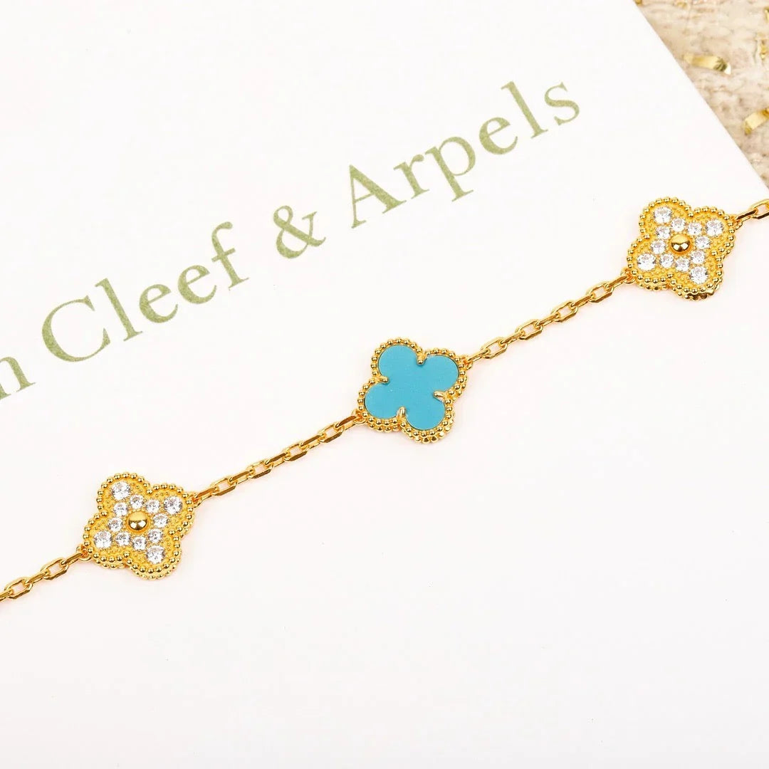 [LunaMar]LUCKY CLOVER 5-MOTIF BRACELET - TURQUOISE COLLECTION