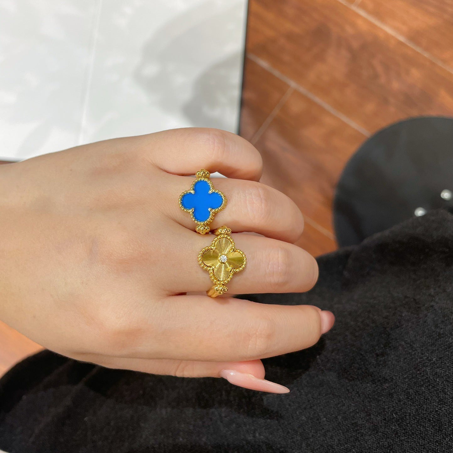 [LunaMar]LUCKY CLOVER GOLD REVERSIBLE RING
