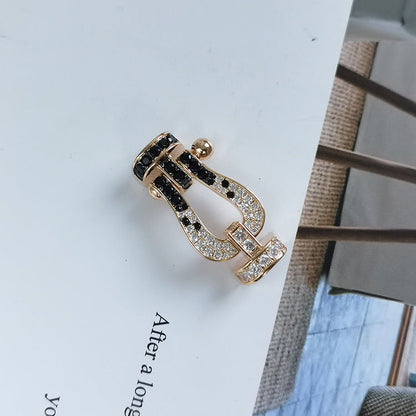 [LunaMar]FORCE LARGE HORSESHOE BLACK & WHITE DIAMOND BRACELET - ROSE GOLD