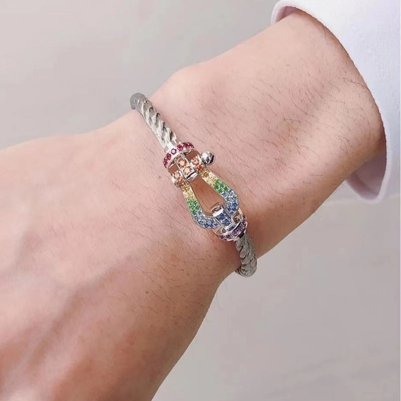 [LunaMar]FORCE LARGE HORSESHOE COLORED DIAMOND BRACELET - WHITE GOLD