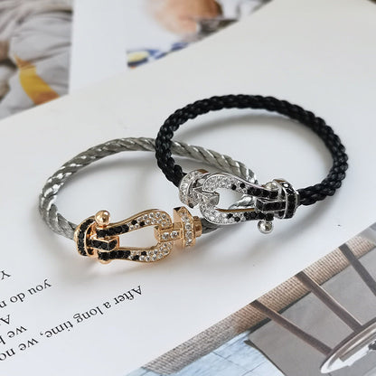 [LunaMar]FORCE LARGE HORSESHOE BLACK & WHITE DIAMOND BRACELET - ROSE GOLD