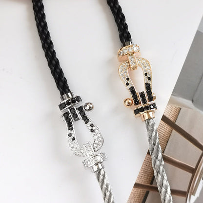 [LunaMar]FORCE LARGE HORSESHOE BLACK & WHITE DIAMOND BRACELET - ROSE GOLD