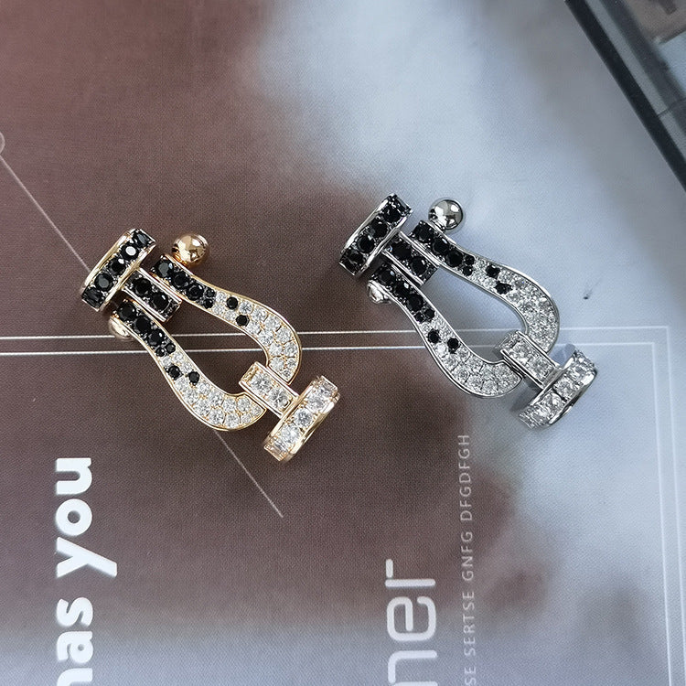 [LunaMar]FORCE LARGE HORSESHOE BLACK & WHITE DIAMOND BRACELET - ROSE GOLD
