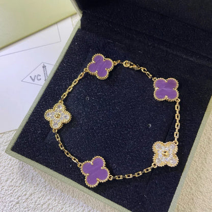 [LunaMar]LUCKY CLOVER 5-MOTIF BRACELET - VIOLET COLLECTION