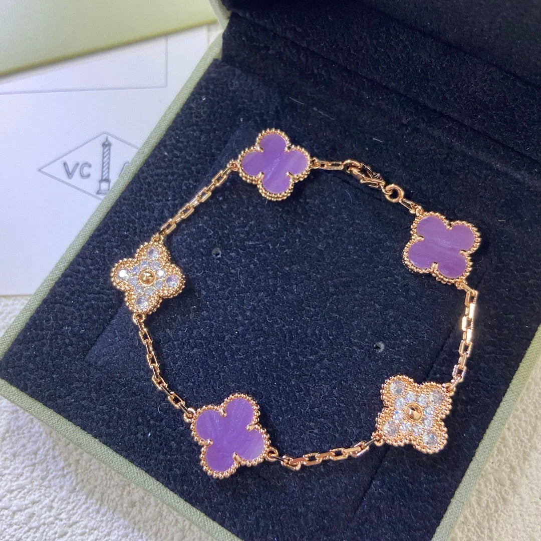 [LunaMar]LUCKY CLOVER 5-MOTIF BRACELET - VIOLET COLLECTION