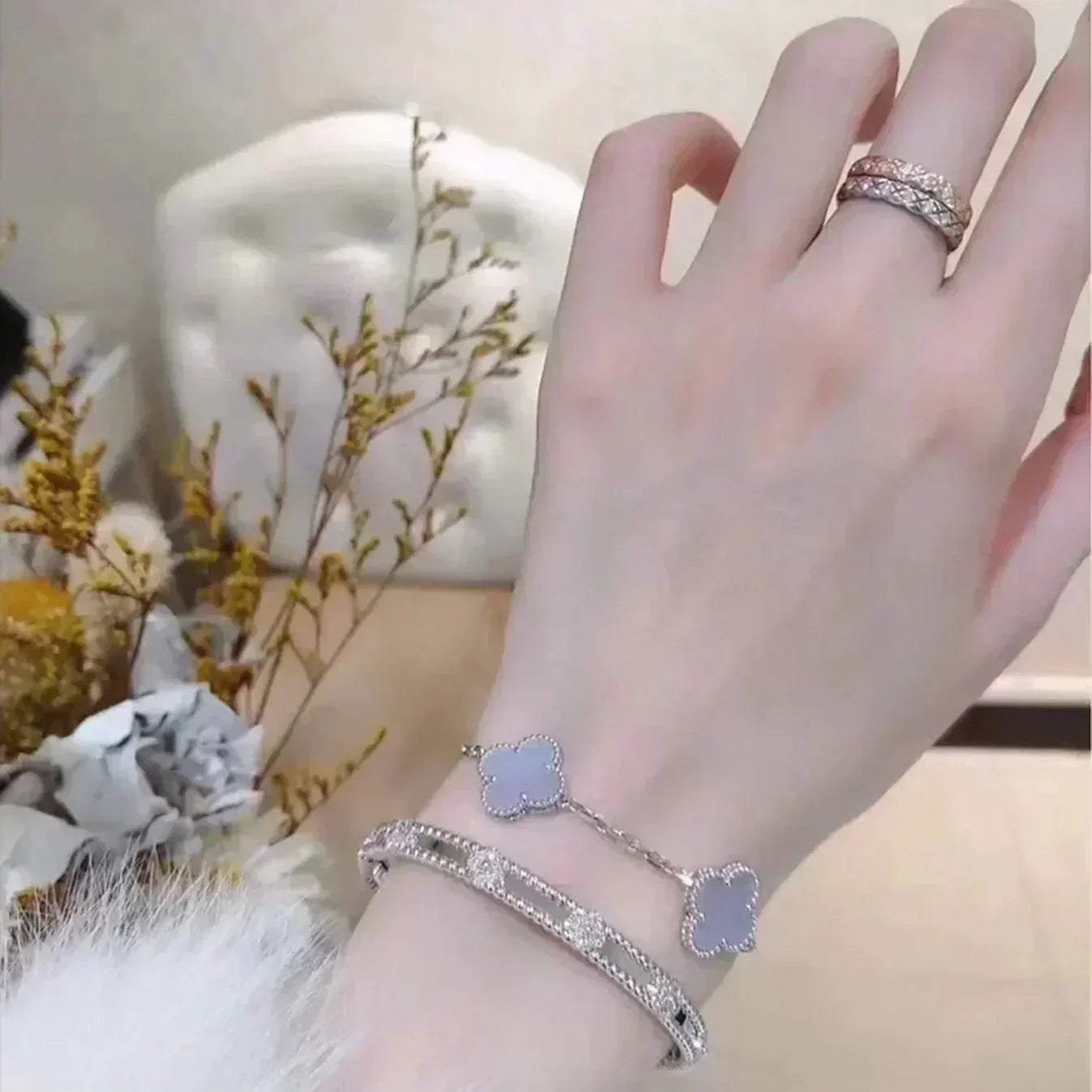 [LunaMar]LUCKY CLOVER 5-MOTIF BRACELET - PURPLE CHALCEDONY COLLECTION