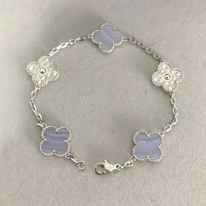 [LunaMar]LUCKY CLOVER 5-MOTIF BRACELET - PURPLE CHALCEDONY COLLECTION