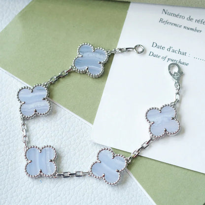 [LunaMar]LUCKY CLOVER 5-MOTIF BRACELET - PURPLE CHALCEDONY COLLECTION