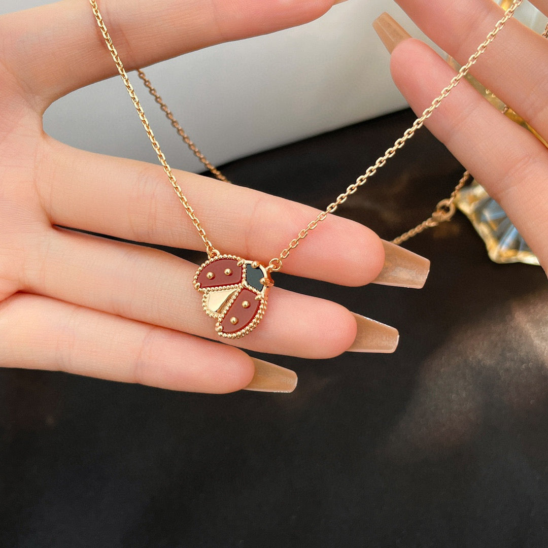 [LunaMar]LUCKY CARNELIAN LADYBUG CHARM NECKLACE