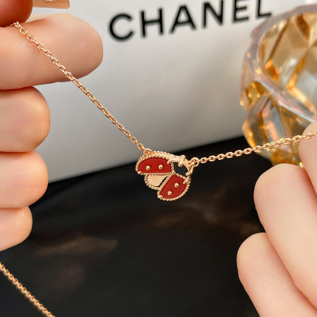 [LunaMar]LUCKY CARNELIAN LADYBUG CHARM NECKLACE
