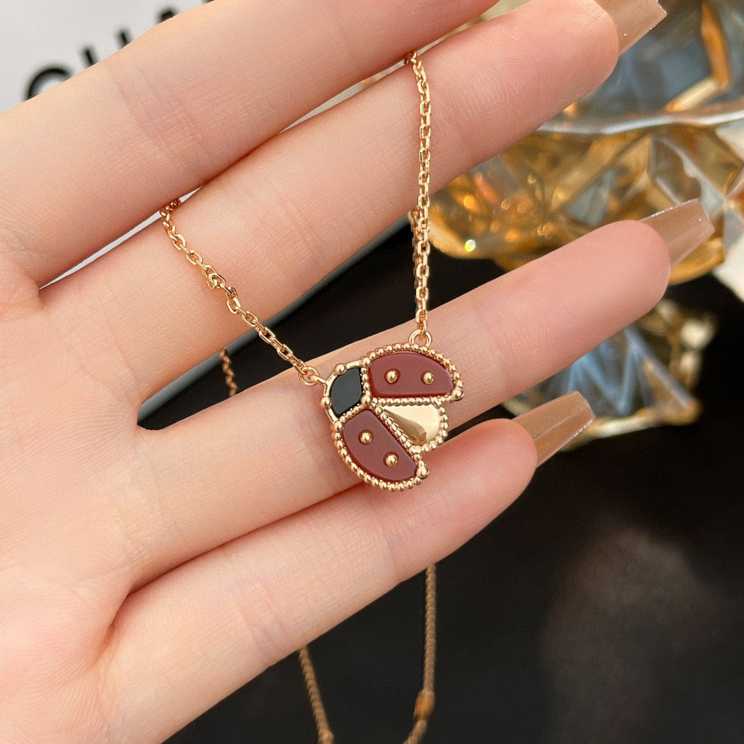 [LunaMar]LUCKY CARNELIAN LADYBUG CHARM NECKLACE