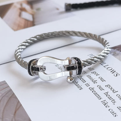 [LunaMar]FORCE LARGE HORSESHOE BLACK DIAMOND BRACELET - WHITE GOLD