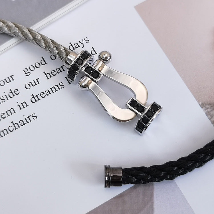 [LunaMar]FORCE LARGE HORSESHOE BLACK DIAMOND BRACELET - WHITE GOLD