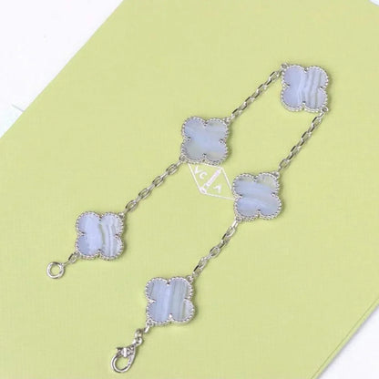 [LunaMar]LUCKY CLOVER 5-MOTIF BRACELET - PURPLE CHALCEDONY COLLECTION