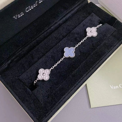 [LunaMar]LUCKY CLOVER 5-MOTIF BRACELET - PURPLE CHALCEDONY COLLECTION