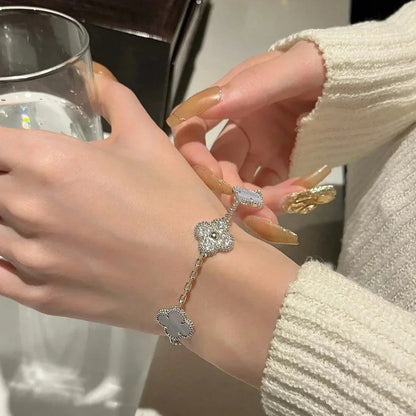 [LunaMar]LUCKY CLOVER 5-MOTIF BRACELET - PURPLE CHALCEDONY COLLECTION