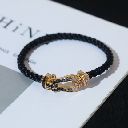 [LunaMar]FORCE LARGE HORSESHOE BLACK & WHITE DIAMOND BRACELET - WHITE GOLD