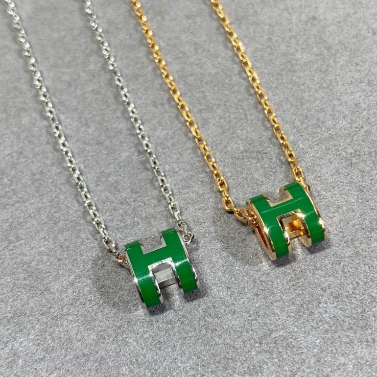 [LunaMar]POP H GREEN NECKLACE SILVER AND GOLD