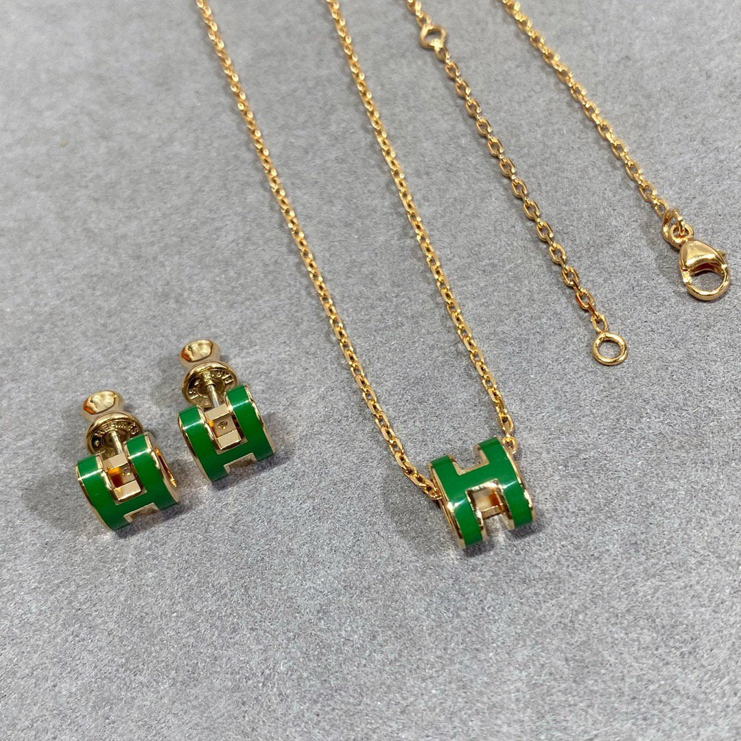 [LunaMar]POP H GREEN NECKLACE SILVER AND GOLD