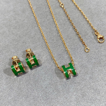 [LunaMar]POP H GREEN NECKLACE SILVER AND GOLD