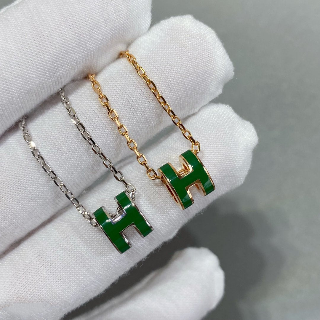 [LunaMar]POP H GREEN NECKLACE SILVER AND GOLD