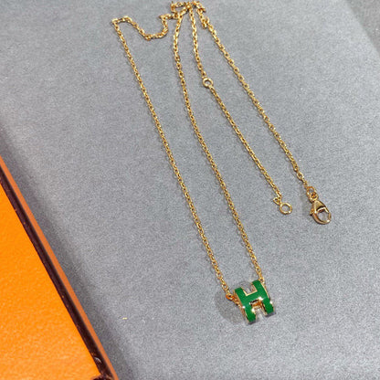 [LunaMar]POP H GREEN NECKLACE SILVER AND GOLD
