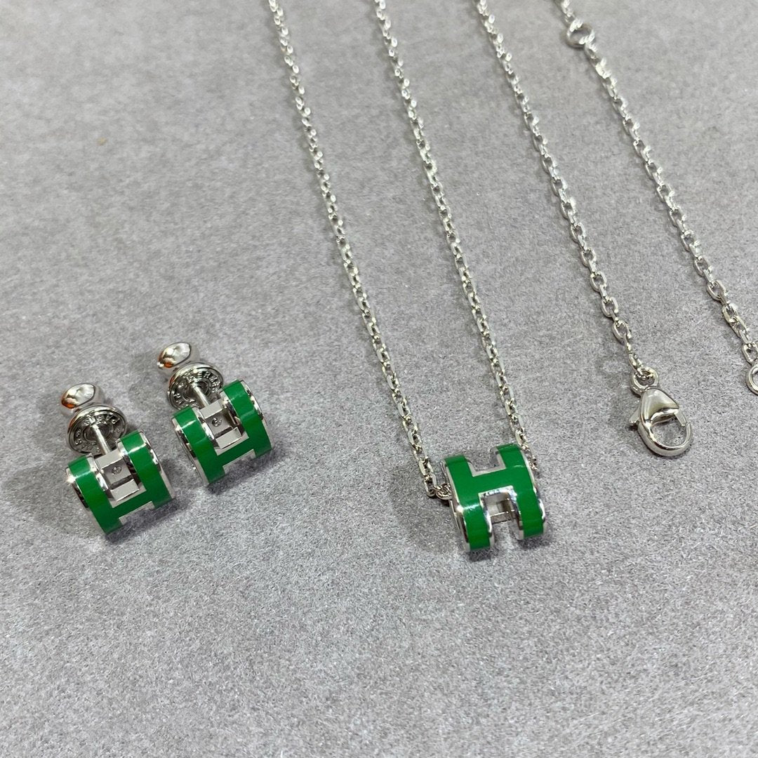 [LunaMar]POP H GREEN NECKLACE SILVER AND GOLD