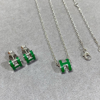 [LunaMar]POP H GREEN NECKLACE SILVER AND GOLD