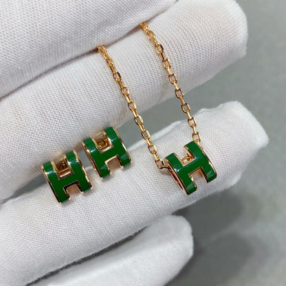 [LunaMar]POP H GREEN NECKLACE SILVER AND GOLD