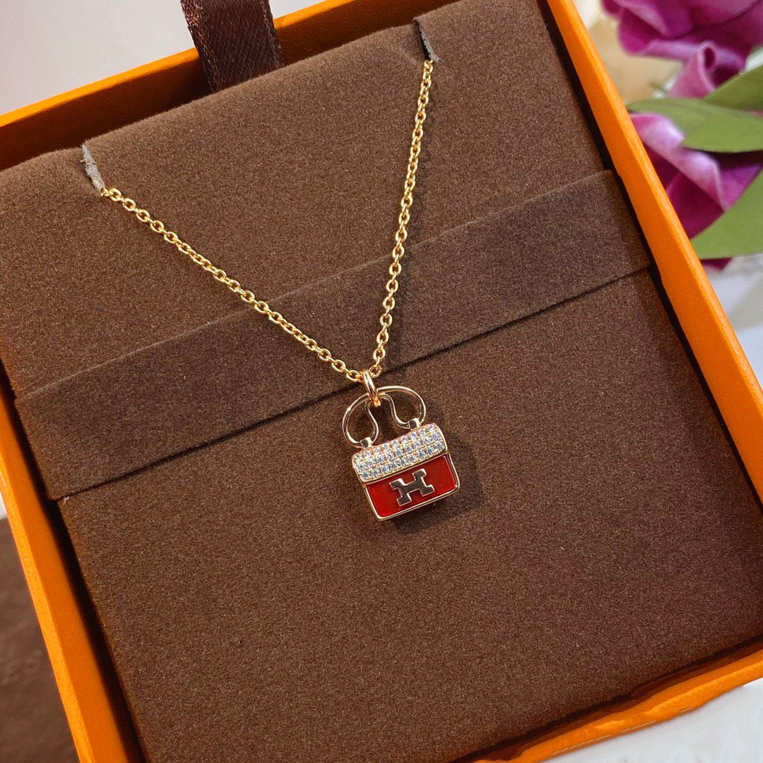 [LunaMar]CONSTANCE RED PEDANT ROSE GOLD NECKLACE