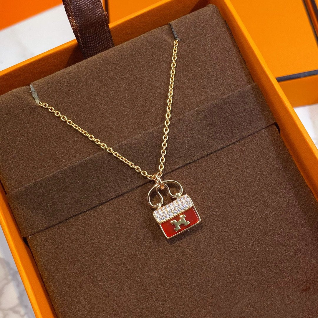[LunaMar]CONSTANCE RED PEDANT ROSE GOLD NECKLACE