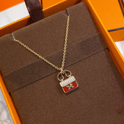 [LunaMar]CONSTANCE RED PEDANT ROSE GOLD NECKLACE