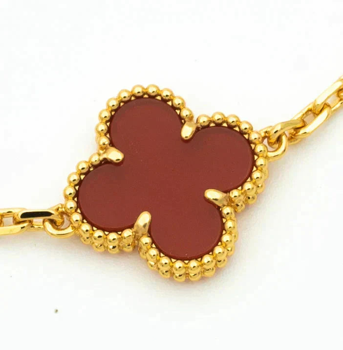 [LunaMar]LUCKY CLOVER 5-MOTIF BRACELET - RED CARNELIAN COLLECTION