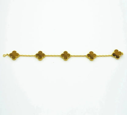 [LunaMar]LUCKY CLOVER 5-MOTIF BRACELET -  TIGER’S EYE COLLECTION