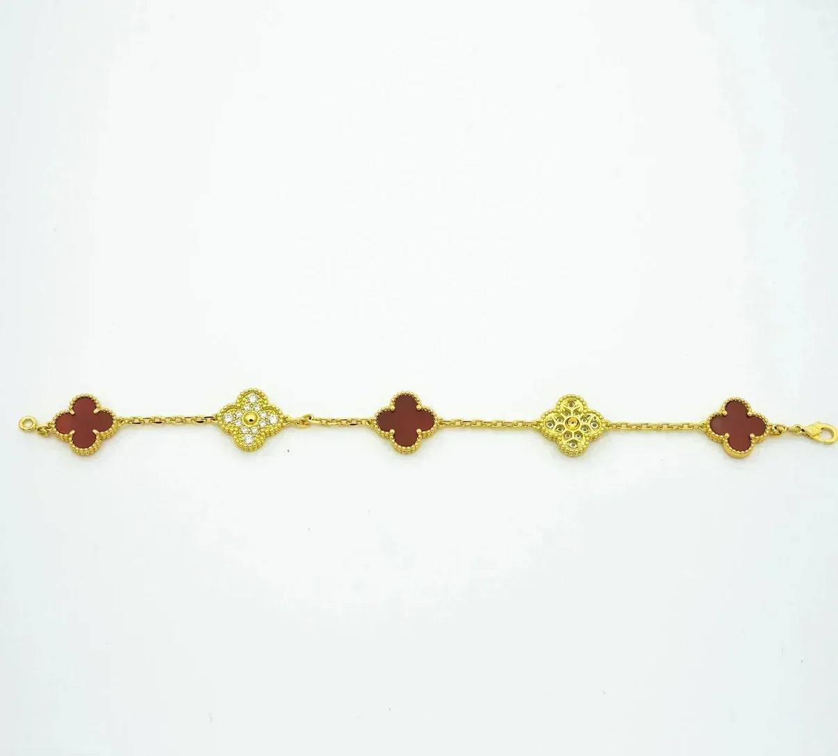 [LunaMar]LUCKY CLOVER 5-MOTIF BRACELET - RED CARNELIAN COLLECTION