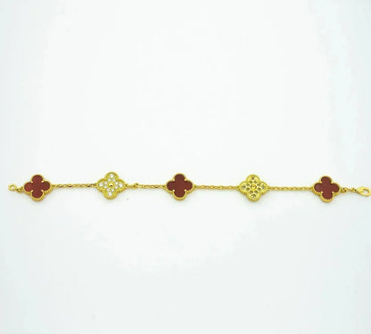 [LunaMar]LUCKY CLOVER 5-MOTIF BRACELET - RED CARNELIAN COLLECTION