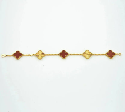 [LunaMar]LUCKY CLOVER 5-MOTIF BRACELET - RED CARNELIAN COLLECTION