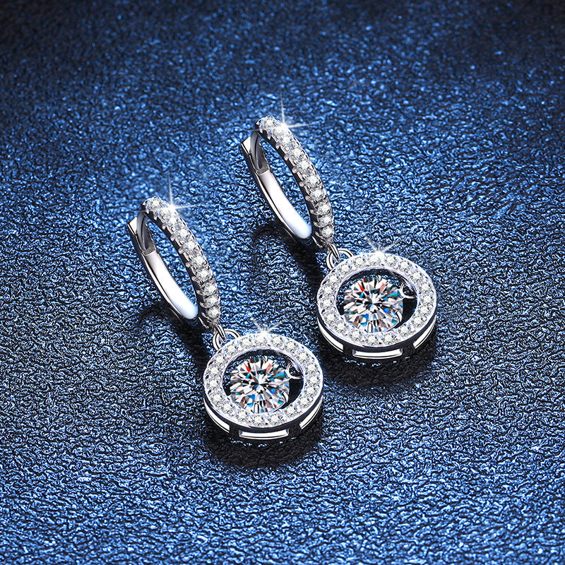 [LunaMar]DANCING MOISSANITE HALO DROP HOOP EARRINGS