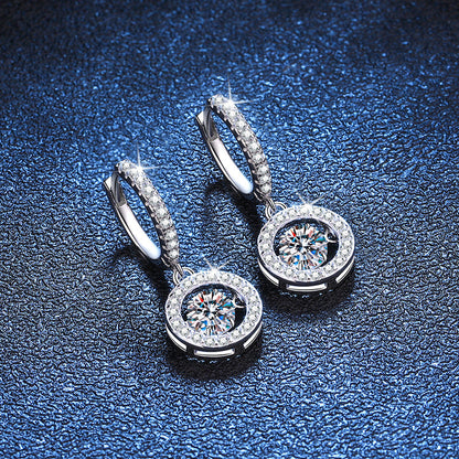 [LunaMar]DANCING MOISSANITE HALO DROP HOOP EARRINGS