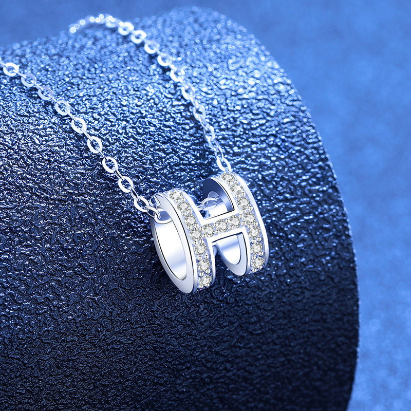[LunaMar]FULL-PAVE "H" MOISSANITE PENDANT NECKLACE
