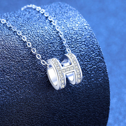 [LunaMar]FULL-PAVE "H" MOISSANITE PENDANT NECKLACE