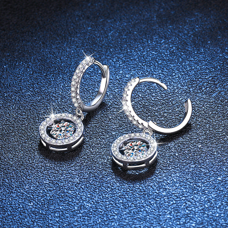 [LunaMar]DANCING MOISSANITE HALO DROP HOOP EARRINGS