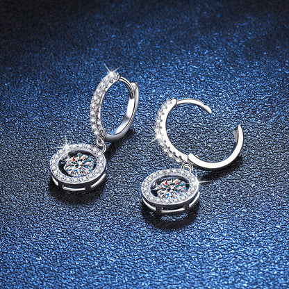 [LunaMar]DANCING MOISSANITE HALO DROP HOOP EARRINGS
