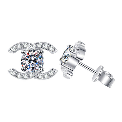 [LunaMar]CHIC INTERLOCKING DOUBLE-C MOISSANITE STUD EARRINGS