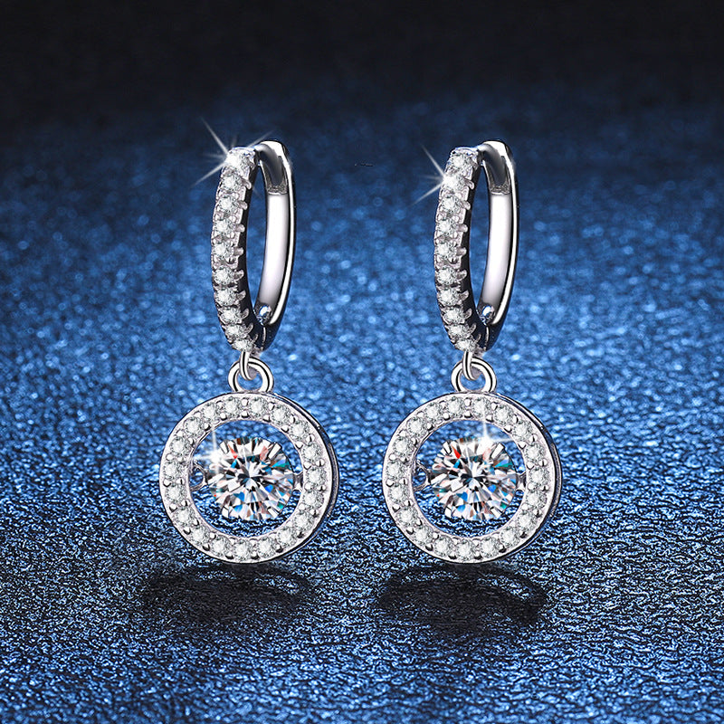 [LunaMar]DANCING MOISSANITE HALO DROP HOOP EARRINGS