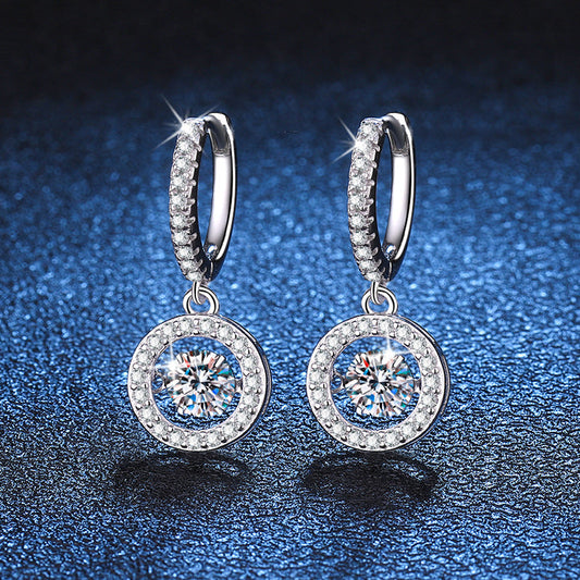 [LunaMar]DANCING MOISSANITE HALO DROP HOOP EARRINGS