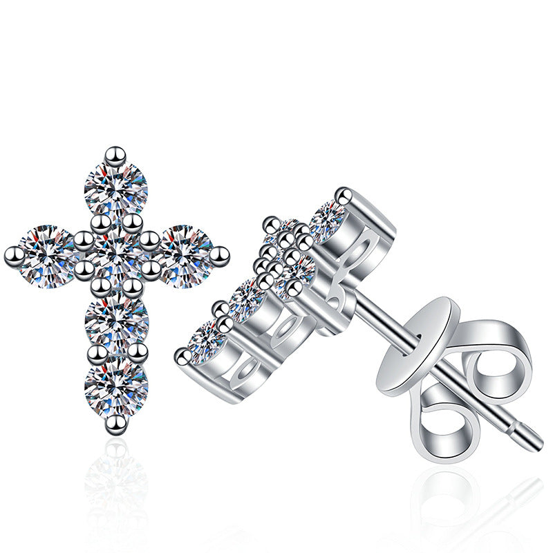[LunaMar]SPARKLING CROSS MOISSANITE STUD EARRINGS