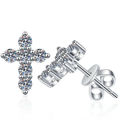 [LunaMar]SPARKLING CROSS MOISSANITE STUD EARRINGS