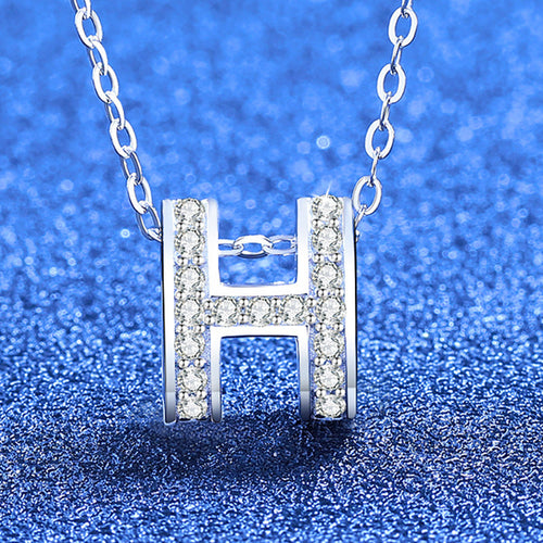 [LunaMar]FULL-PAVE "H" MOISSANITE PENDANT NECKLACE