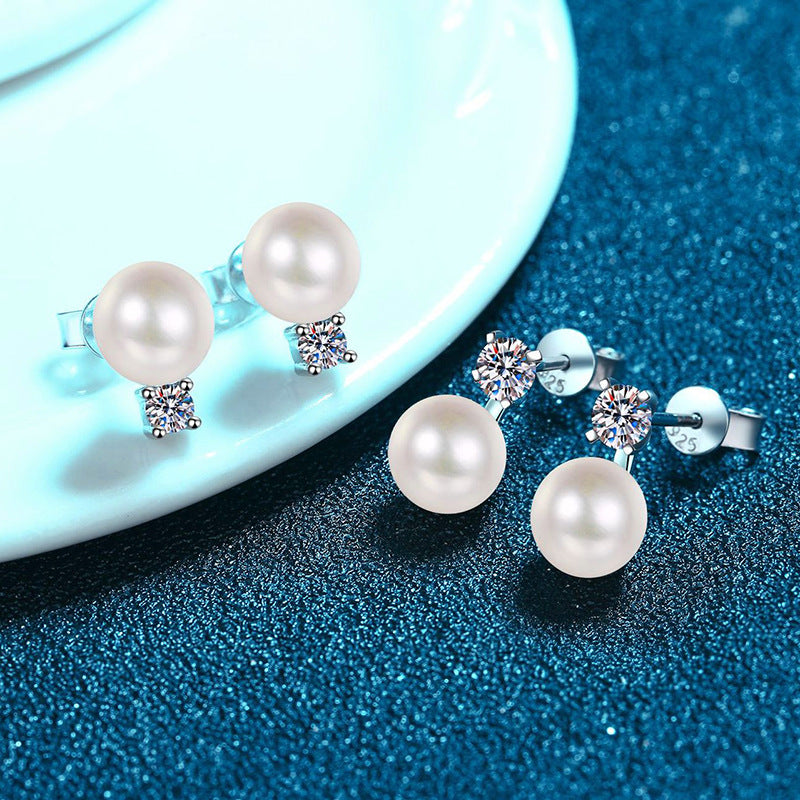 [LunaMar]ELEGANT NATURAL PEARL & MOISSANITE DROP EARRINGS